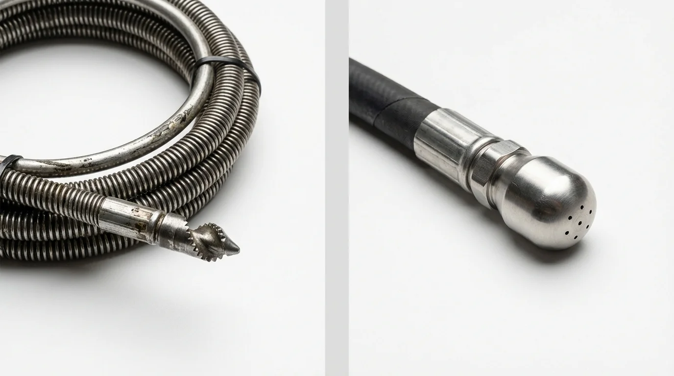 Drain snake cable and hydro jetting nozzle used for drain cleaning in Newberry, MI