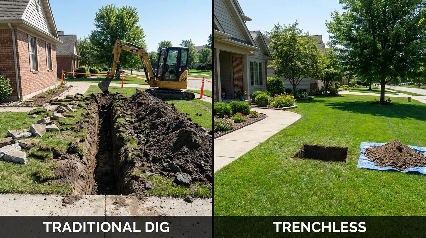 Trenchless sewer repair with minimal yard damage versus traditional excavation in Newberry, MI